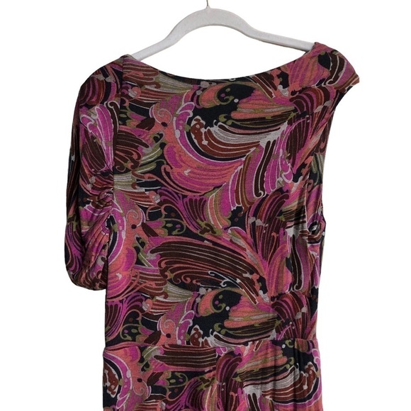Trina Turk Raven Plumes Dress Pink Multicolor Asymmetrical Neckline Size 12 - Picture 4 of 9
